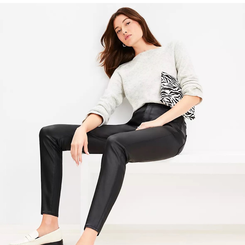 LOFT Coated High Rise Skinny Jeans in Black